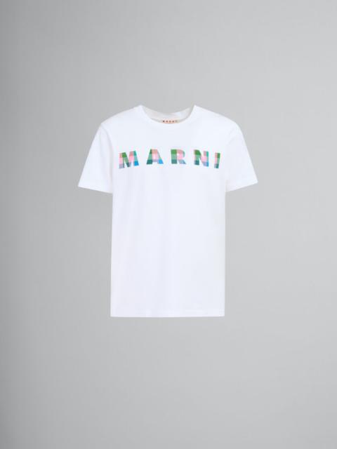 Marni WHITE COTTON T-SHIRT WITH GINGHAM MARNI LOGO