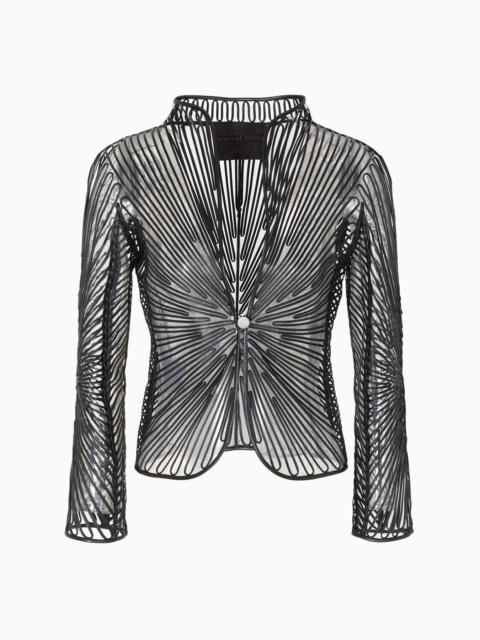 GIORGIO ARMANI Embroidered nappa-leather short jacket