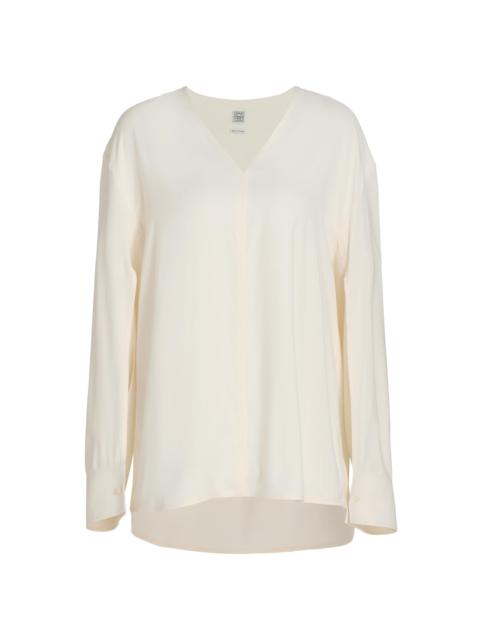 TOTEME Women's V-Neck Twill Blouse - Stone