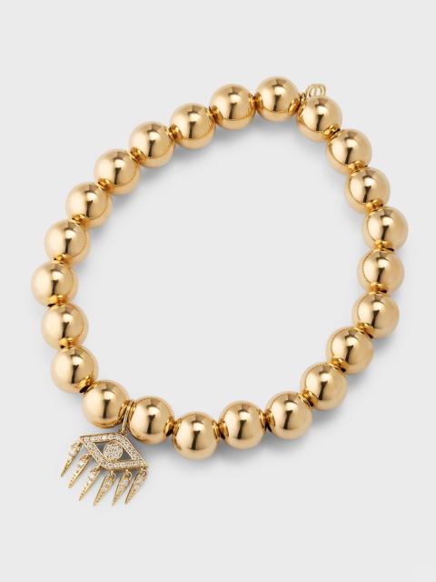 SYDNEY EVAN Evil Eye Diamond Fringe Charm on Beaded 14K Yellow Gold Bracelet