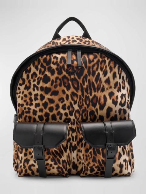 Men's Leopard-Print Leather Backpack