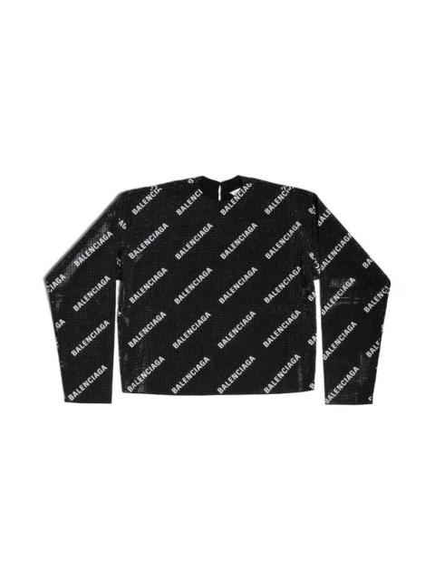 BALENCIAGA Women's Allover Logo Strass Sweater  in Black