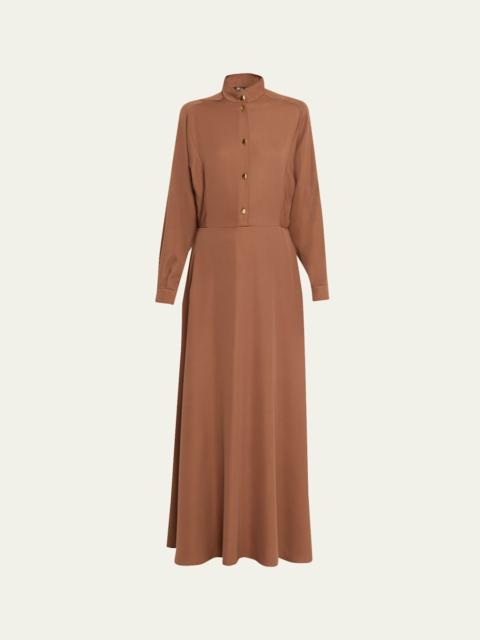 Loro Piana Airy Cady Silk-Wool Long-Sleeve Dress