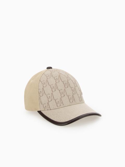 EMPORIO ARMANI BASEBALL HAT WITH A MONOGRAM PATTERN AND ADJUSTABLE STRAP