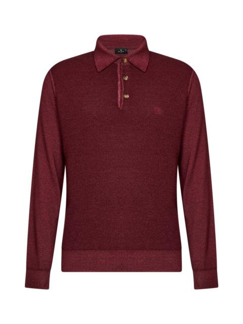 Etro Burgundy two-tone wool knit logo-embroidered polo shirt