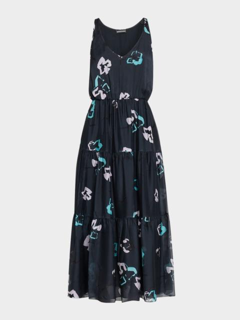 EMPORIO ARMANI Sleeveless Tiered Floral-Print Maxi Dress