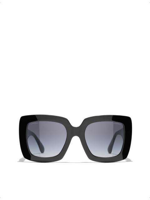 CHANEL CH5474Q rectangular-frame leather and acetate sunglasses