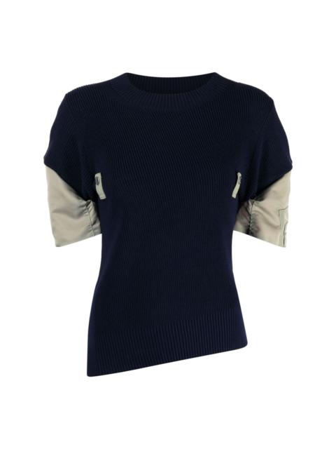 panelled short-sleeve knitted top
