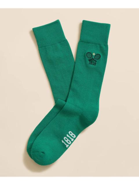 Brooks Brothers Cotton Blend Ribbed Socks with Embroidered Tennis Racquets