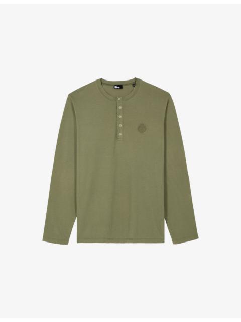 The Kooples Brand-Embroidered Henley-Collar Cotton-Jersey T-Shirt