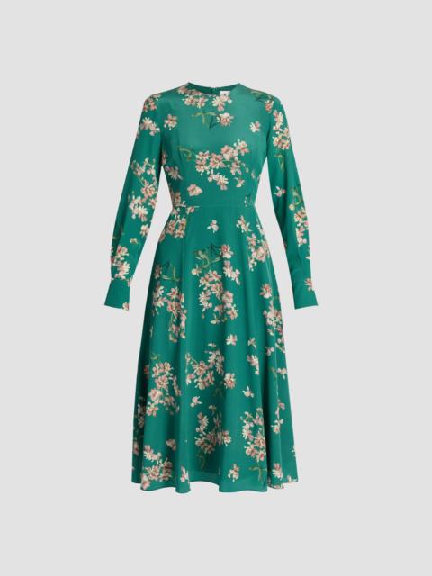 Erdem FLORAL CREPE DE CHINE LONG SLEEVE MIDI DRESS