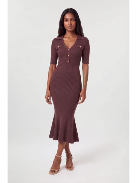 KAREN MILLEN Military Trim Rib Knit Collared Maxi Dress