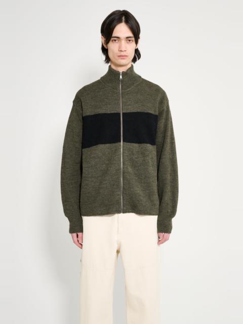 MARGARET HOWELL MARGARET HOWELL MHL STRIPE ZIP THROUGH DRY WOOL OLIVE / BLACK