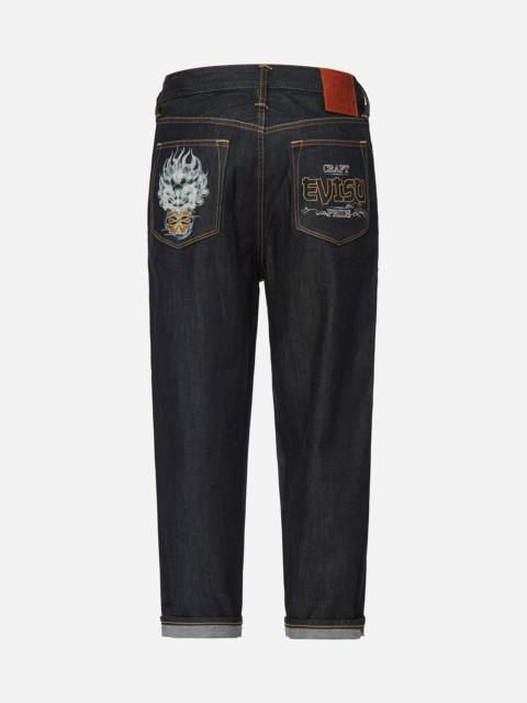 EVISU KOMAINU AND KAMON EMBROIDERED BALLOON DENIM JEANS