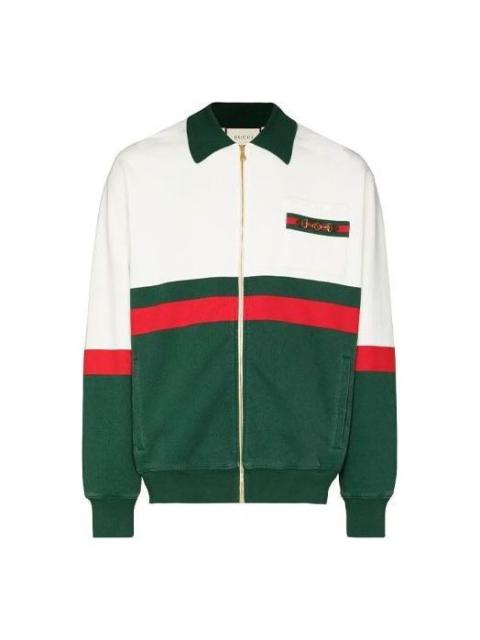 Gucci Web Detail Panelled Zip-Up Cardigan 'White Green' 625402-XJC0D-9146