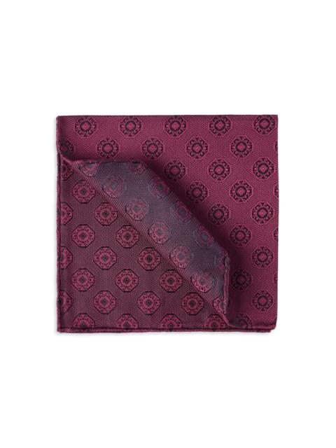 Brunello Cucinelli Men's Silk Pocket Square with Medallion Design - Cherry