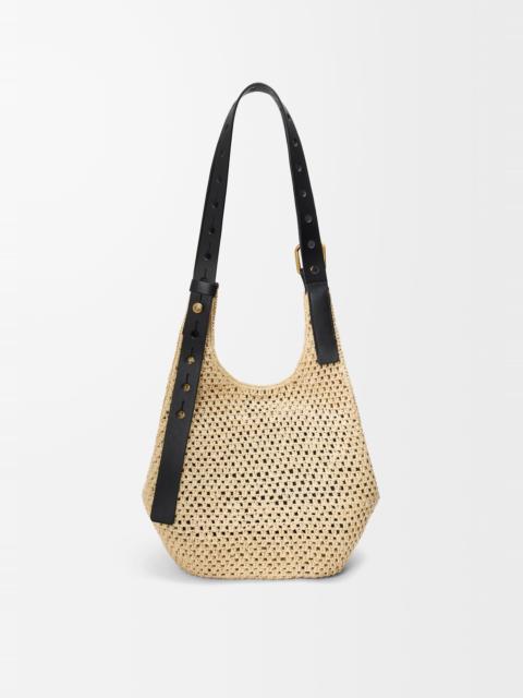 Small Punch Hole hobo bag in raffia and calfskin