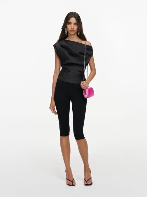 self-portrait Black Taffeta Draped Top