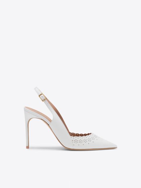 MALONE SOULIERS Sunny 90 White Broderie Leather Heeled Slingbacks