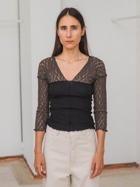 BASERANGE Nehru Long Sleeve Tee - Organic Cotton Lace