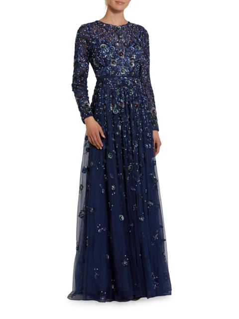 MAC DUGGAL Women's Floral A-Line Gown - Navy