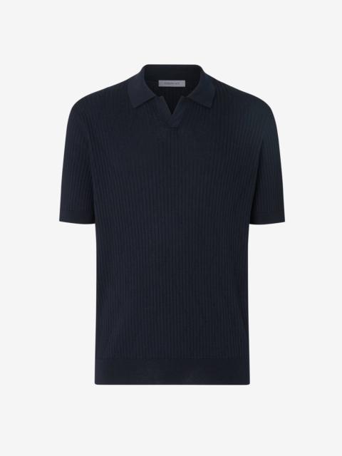 CORNELIANI Navy blue silk and organic cotton polo shirt