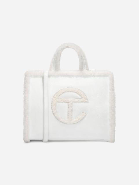 UGG ® X Telfar Medium Shopper Crinkle Leather/Sheepskin Handbags in White