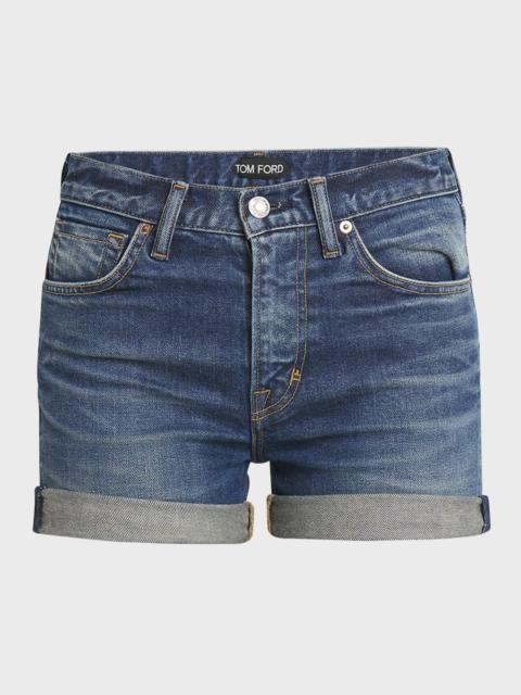 TOM FORD Mid-Rise Comfort Stone-Washed Denim Shorts