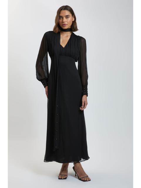 KAREN MILLEN Viscose Crinkle Embellished Scarf Detail Maxi Dress