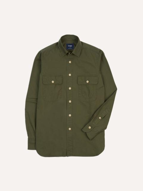 Drake's Olive Ripstop Cotton Work Shirt