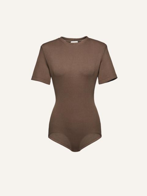 MAGDA BUTRYM Ribbed short sleeve bodysuit in beige