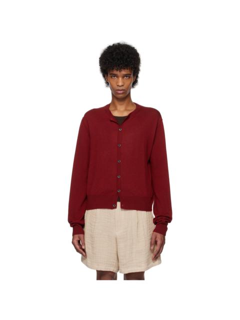Red Super Fine Wool Crewneck Cardigan
