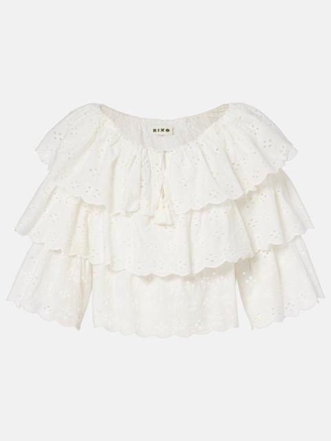 RIXO Broderie anglaise tiered cotton top