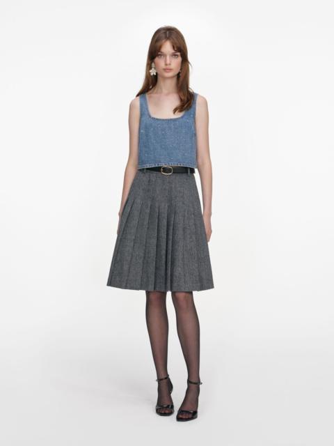 self-portrait Grey Herringbone Pleated Midi Skirt
