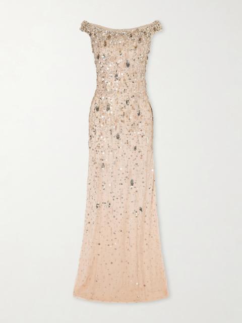 JENNY PACKHAM Jessie Off-the-shoulder Embellished Tulle Gown