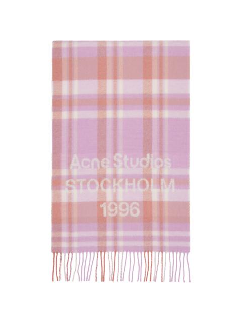 Acne Studios Pink Wide Check Logo Scarf