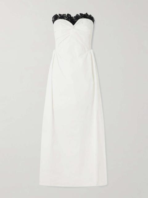 KIKA VARGAS Rose guipure lace-trimmed faille maxi dress White