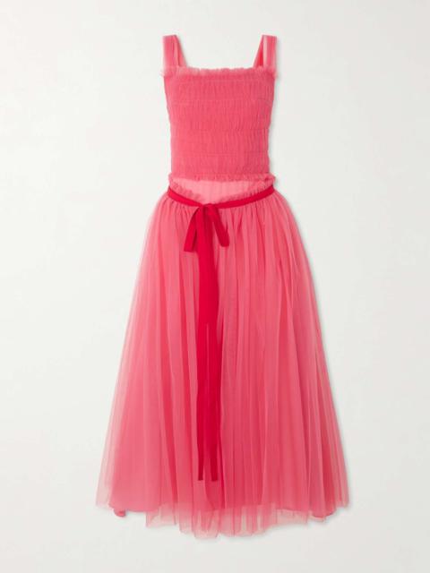 Molly Goddard Elodie shirred grosgrain-trimmed tulle midi dress