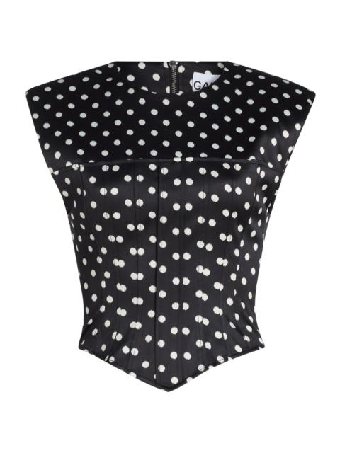 GANNI Women's Polka Dot Double Satin Corset Top - Black
