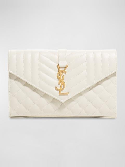 SAINT LAURENT Envelope Triquilt YSL Wallet on Chain in Grained Leather