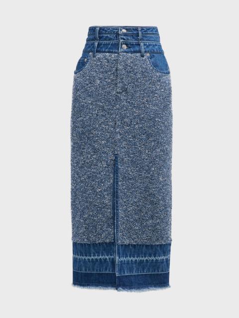 SIMKHAI Maddy Combo Denim Knit Midi Skirt