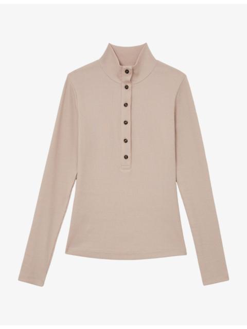 REISS Ida Funnel-Neck Stretch-Cotton Top