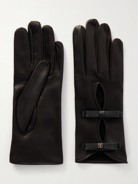 Valentino Vlogo Bow-embellished Leather Gloves