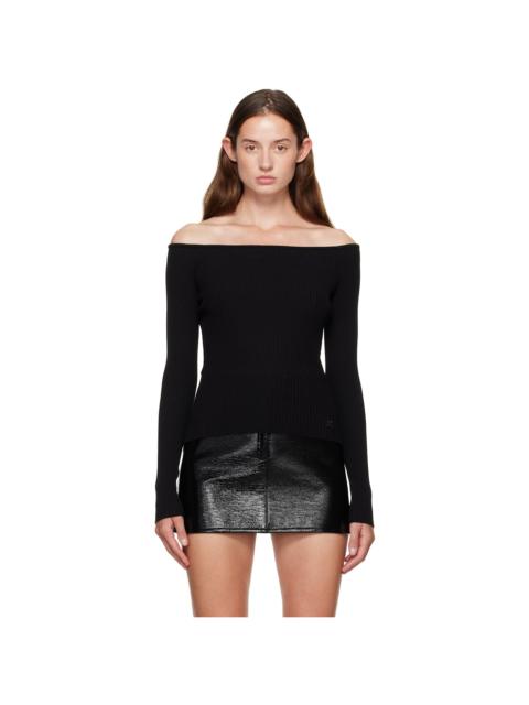 courrèges Black Off Shoulder Rib Knit Top