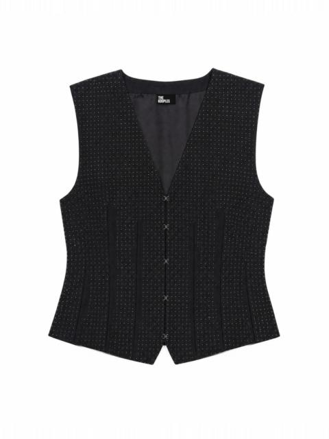 The Kooples BLACK RHINESTONE-EMBELLISHED WOOL-BLEND CARDIGAN