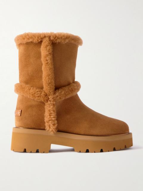 AQUAZZURA Teddi shearling-trimmed suede ankle boots Tan