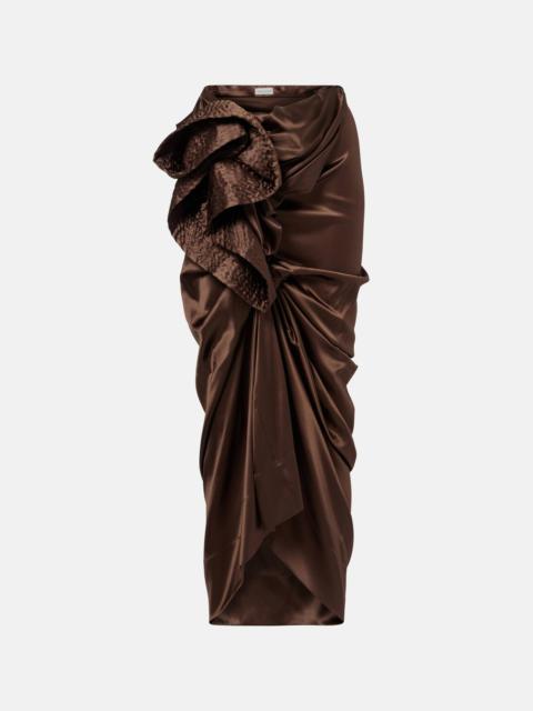 Dries Van Noten Draped silk-blend satin midi skirt
