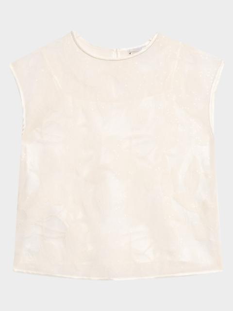 PESERICO Sequined Sheer Floral Mesh Cotton Top