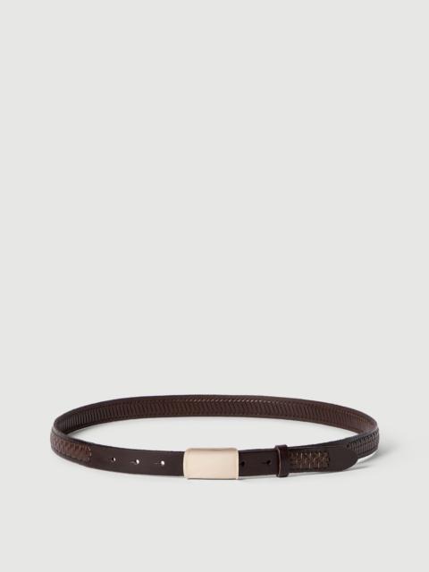 Brunello Cucinelli Textured calfskin belt with box-frame buckle