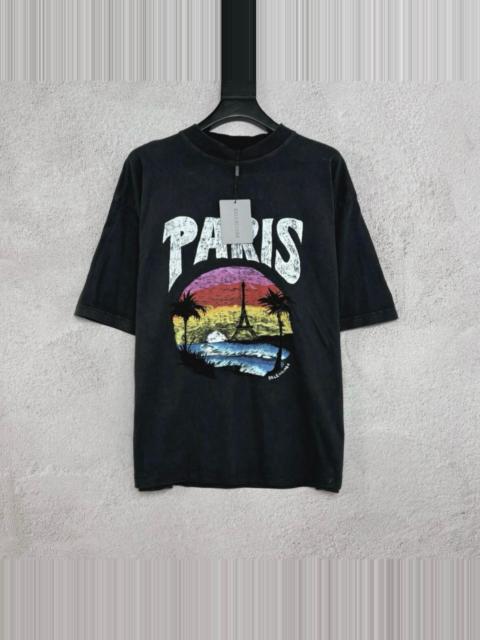 BALENCIAGA Balenciaga Dark Grey Coconut Graffiti Logo Print Short Sleeve Top